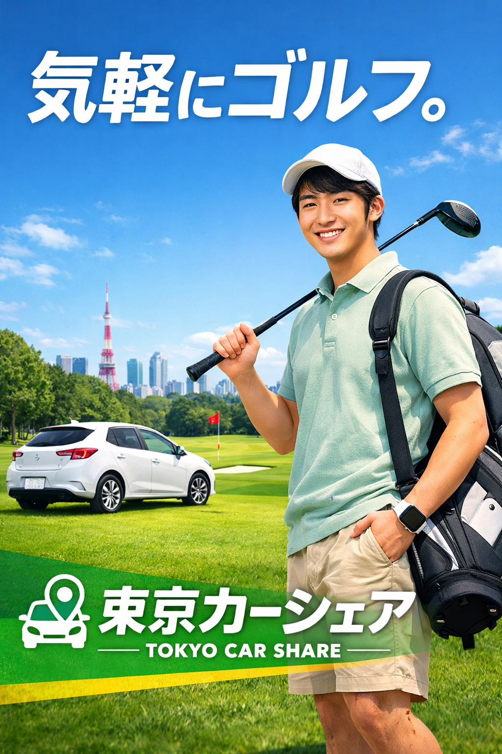 気楽に東京カーシェアでゴルフ。ゴルフバックを積んでゴルフ場に行くだけ！車両は東京カーシェアで借りる！画像をクリックされますて、お問い合わせ、ご予約が可能です。