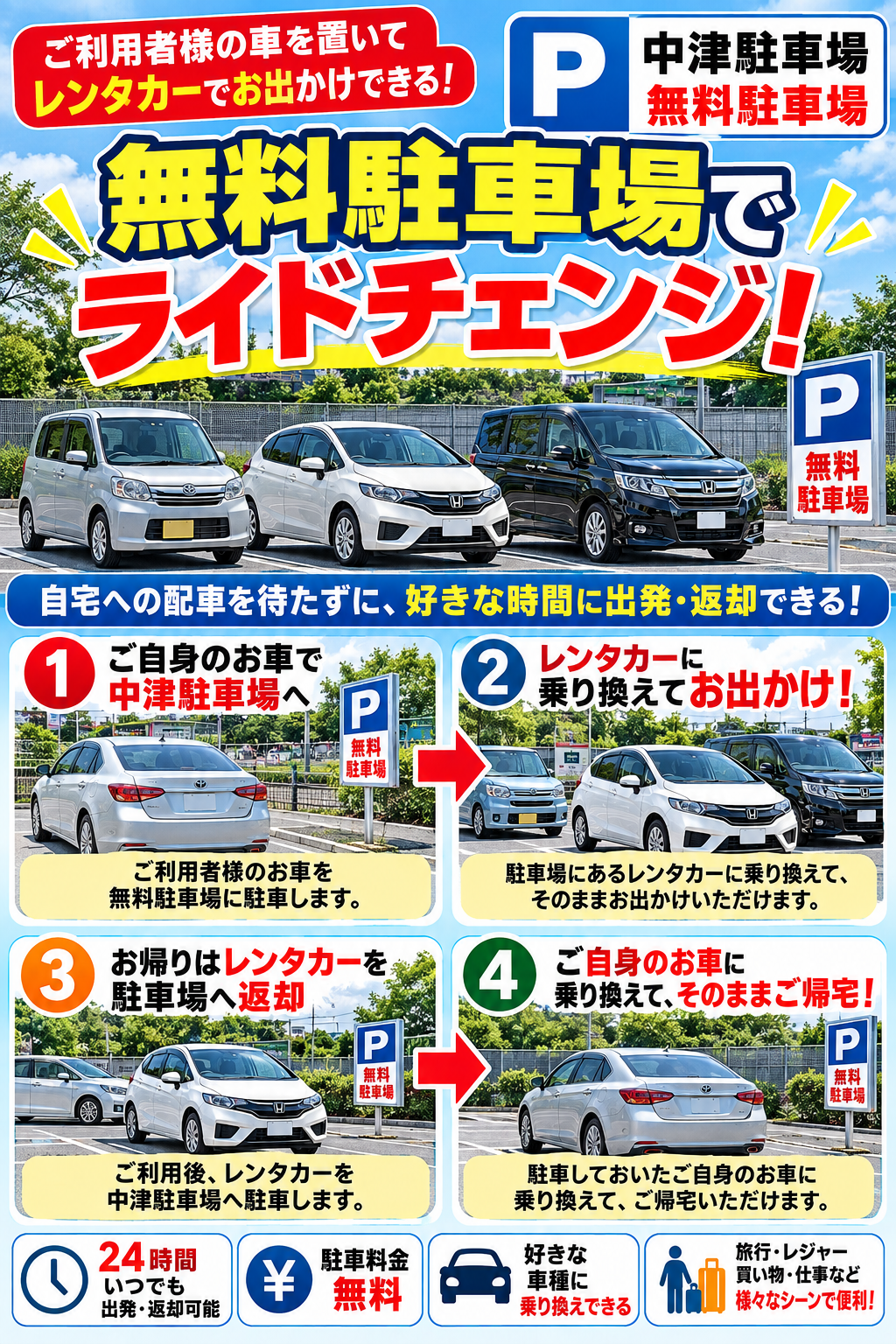東京カーシェアのライドチェンジ！便利、楽々、移動も楽々、非対面も可能。